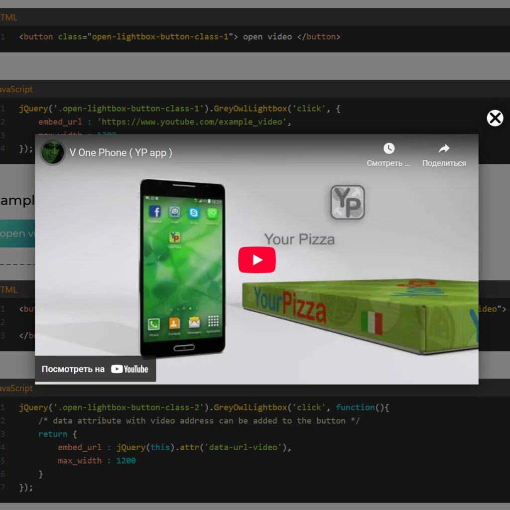 Opens video in lightbox